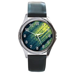 Polygon Dark Triangle Green Blacj Yellow Round Metal Watch