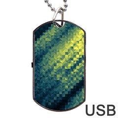 Polygon Dark Triangle Green Blacj Yellow Dog Tag Usb Flash (one Side)