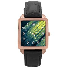 Polygon Dark Triangle Green Blacj Yellow Rose Gold Leather Watch  by Mariart