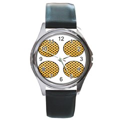 Star Circle Orange Round Polka Round Metal Watch