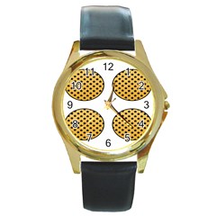 Star Circle Orange Round Polka Round Gold Metal Watch