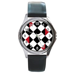 Survace Floor Plaid Bleck Red White Round Metal Watch