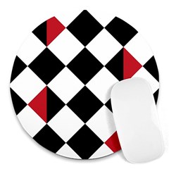 Survace Floor Plaid Bleck Red White Round Mousepads by Mariart