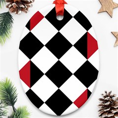 Survace Floor Plaid Bleck Red White Ornament (oval) by Mariart