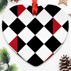 Survace Floor Plaid Bleck Red White Ornament (heart)