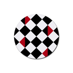 Survace Floor Plaid Bleck Red White Rubber Coaster (round)  by Mariart