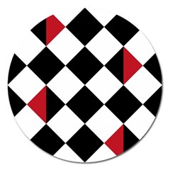 Survace Floor Plaid Bleck Red White Magnet 5  (round) by Mariart