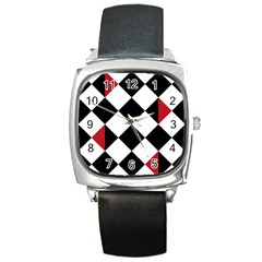 Survace Floor Plaid Bleck Red White Square Metal Watch by Mariart