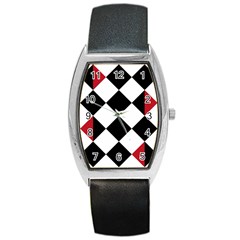 Survace Floor Plaid Bleck Red White Barrel Style Metal Watch by Mariart