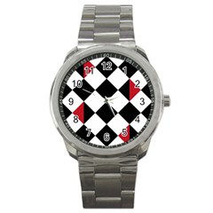 Survace Floor Plaid Bleck Red White Sport Metal Watch by Mariart