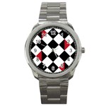 Survace Floor Plaid Bleck Red White Sport Metal Watch Front