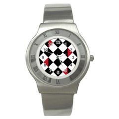 Survace Floor Plaid Bleck Red White Stainless Steel Watch by Mariart