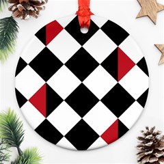 Survace Floor Plaid Bleck Red White Round Ornament (two Sides) by Mariart