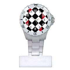 Survace Floor Plaid Bleck Red White Plastic Nurses Watch by Mariart