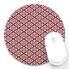 Pattern Kawung Star Line Plaid Flower Floral Red Round Mousepads by Mariart