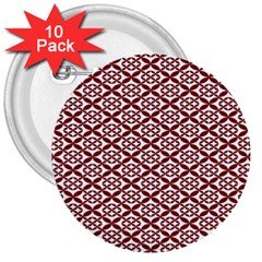 Pattern Kawung Star Line Plaid Flower Floral Red 3  Buttons (10 Pack) 