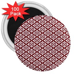 Pattern Kawung Star Line Plaid Flower Floral Red 3  Magnets (100 Pack)