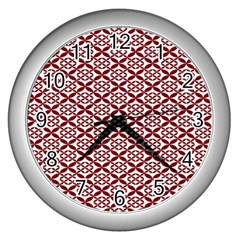 Pattern Kawung Star Line Plaid Flower Floral Red Wall Clocks (silver)  by Mariart