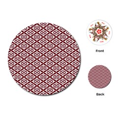 Pattern Kawung Star Line Plaid Flower Floral Red Playing Cards (round)  by Mariart