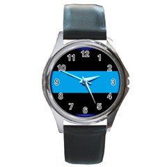 Tomboy Playboy Flag Blue Black Mline Round Metal Watch by Mariart