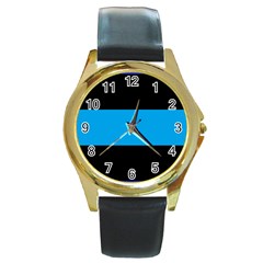 Tomboy Playboy Flag Blue Black Mline Round Gold Metal Watch by Mariart