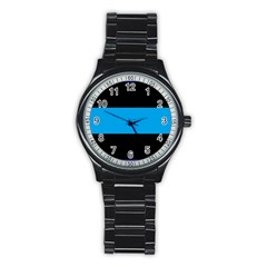 Tomboy Playboy Flag Blue Black Mline Stainless Steel Round Watch by Mariart