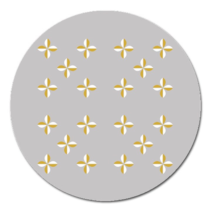 Syrface Flower Floral Gold White Space Star Magnet 5  (Round)