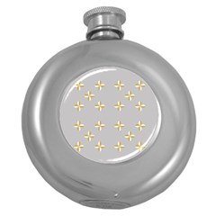 Syrface Flower Floral Gold White Space Star Round Hip Flask (5 Oz) by Mariart