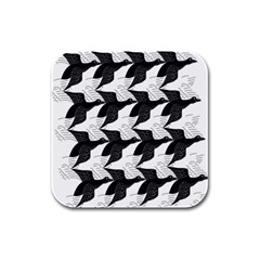 Swan Black Animals Fly Rubber Square Coaster (4 Pack)  by Mariart