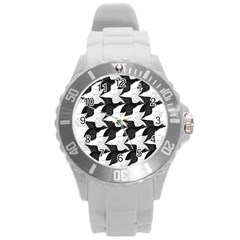 Swan Black Animals Fly Round Plastic Sport Watch (l) by Mariart