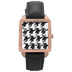 Swan Black Animals Fly Rose Gold Leather Watch 