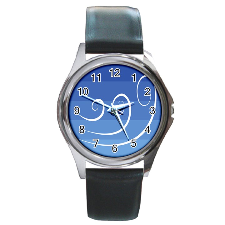 Ventigender Flags Wave Waves Chevron Leaf Blue White Round Metal Watch