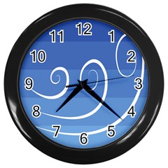 Ventigender Flags Wave Waves Chevron Leaf Blue White Wall Clocks (black) by Mariart