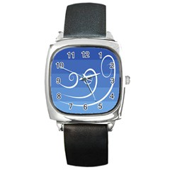 Ventigender Flags Wave Waves Chevron Leaf Blue White Square Metal Watch by Mariart