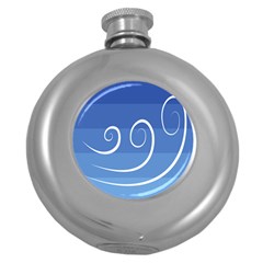 Ventigender Flags Wave Waves Chevron Leaf Blue White Round Hip Flask (5 Oz) by Mariart