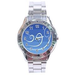 Ventigender Flags Wave Waves Chevron Leaf Blue White Stainless Steel Analogue Watch by Mariart