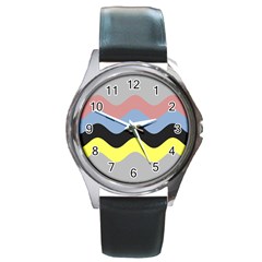 Wave Waves Chevron Sea Beach Rainbow Round Metal Watch by Mariart