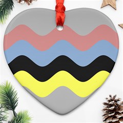 Wave Waves Chevron Sea Beach Rainbow Heart Ornament (two Sides)