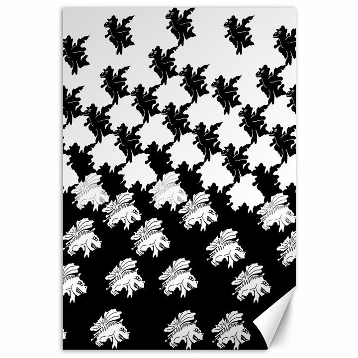 Transforming Escher Tessellations Full Page Dragon Black Animals Canvas 12  x 18  