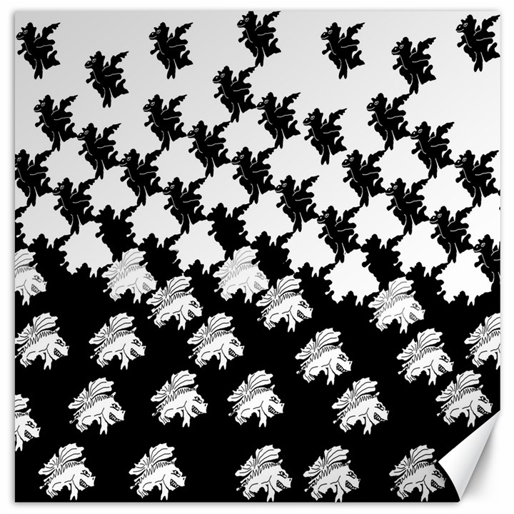 Transforming Escher Tessellations Full Page Dragon Black Animals Canvas 16  x 16  