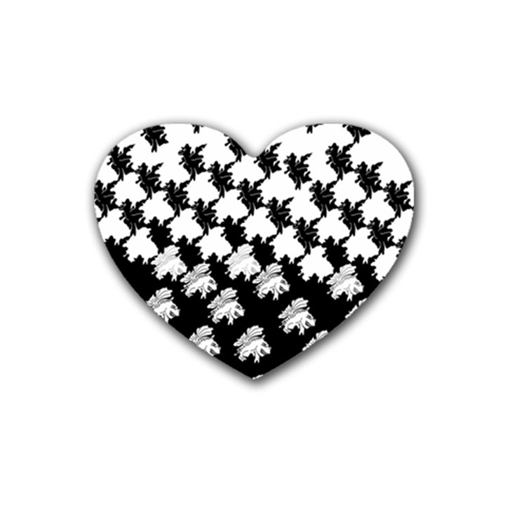 Transforming Escher Tessellations Full Page Dragon Black Animals Rubber Coaster (Heart) 