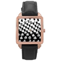 Transforming Escher Tessellations Full Page Dragon Black Animals Rose Gold Leather Watch  by Mariart