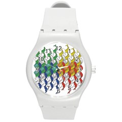 Rainbow Fish Round Plastic Sport Watch (m)