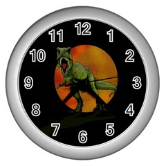 Dinosaurs T-rex Wall Clocks (silver)  by Valentinaart