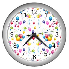 Balloons   Wall Clocks (silver)  by Valentinaart