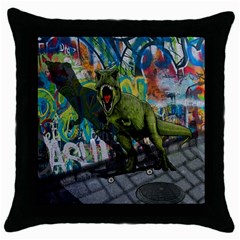 Urban T-rex Throw Pillow Case (black) by Valentinaart