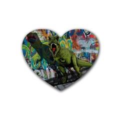 Urban T-rex Rubber Coaster (heart)  by Valentinaart