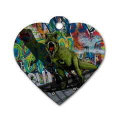 Urban T-rex Dog Tag Heart (one Side) by Valentinaart