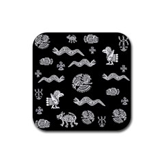 Aztecs Pattern Rubber Coaster (square)  by Valentinaart