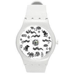 Aztecs Pattern Round Plastic Sport Watch (m) by Valentinaart